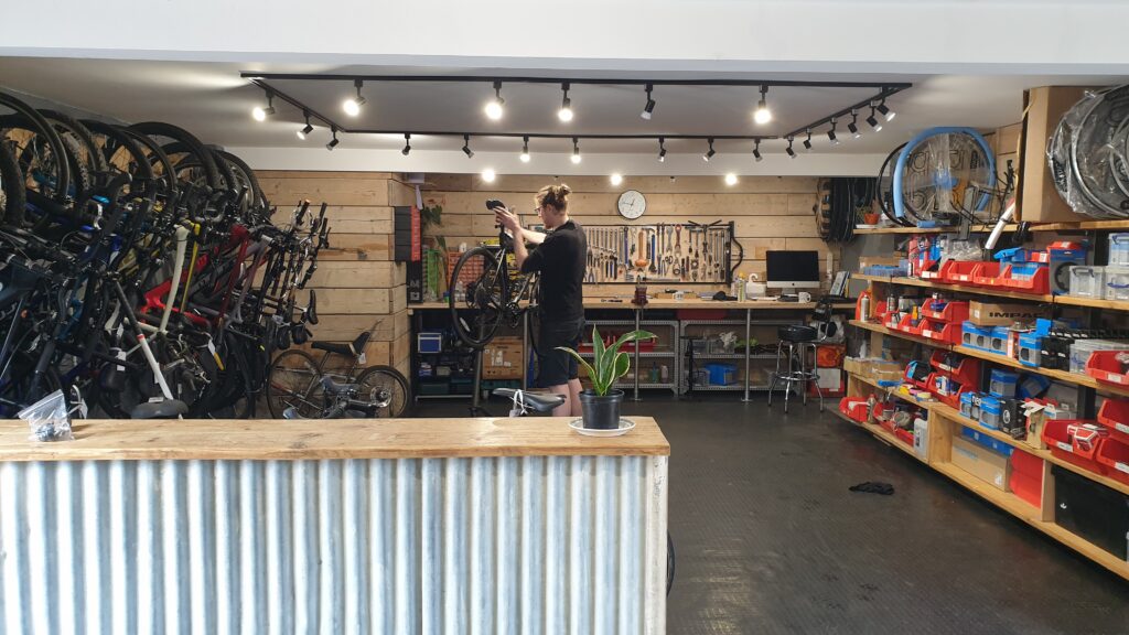 Bike mechanic in Bike Man Dan's workshop