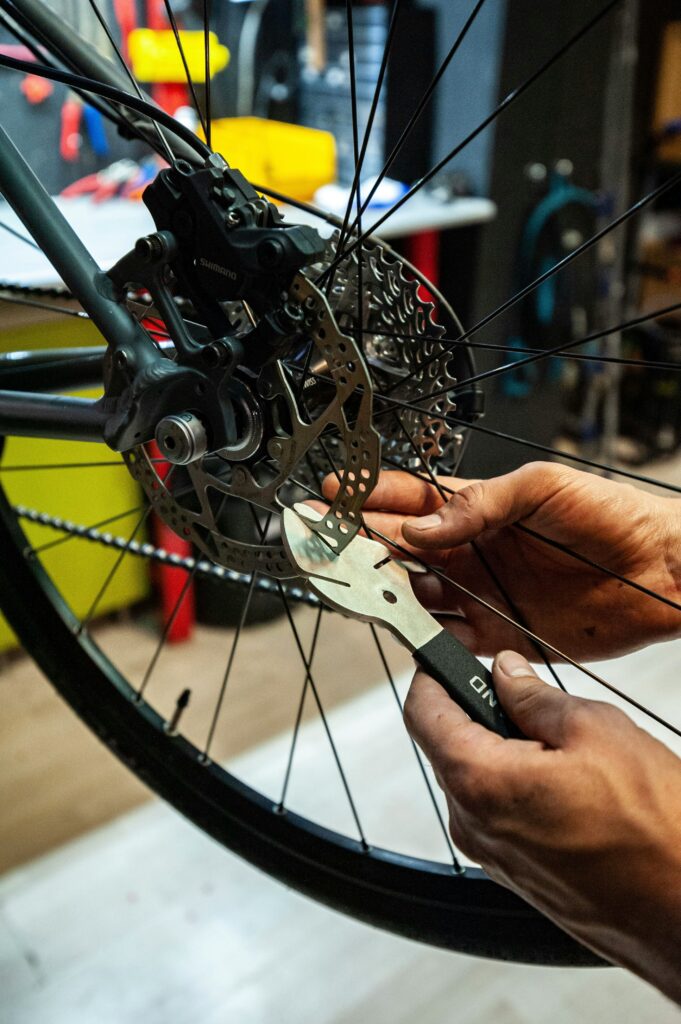 tool on disc break on a bike